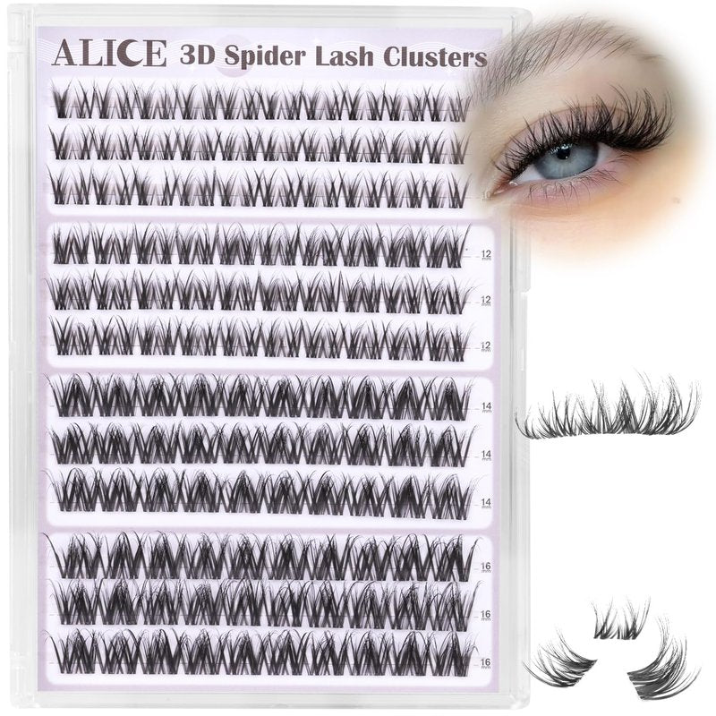 ALICE Spider Lash Clusters - 3D Wispy Volume Eyelash Extensions | Thin Band Individual Lashes 10-16mm