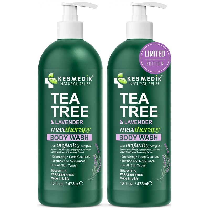 KESMEDIK Tea Tree Lavender Body Wash MaxTherapy, Itchy Skin Relief, Antifungal Defense, Fights Body Odor, Soothes Jock Itch & Athlete's Foot, Intimate Wash, Men & Women, 2-Pack, Limited Edition