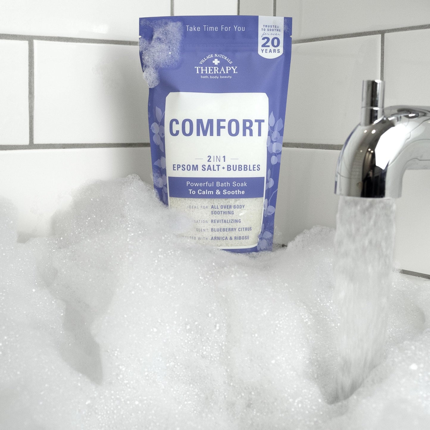 Village Naturals Therapy Comfort Foaming Bath Soak, Blueberry Citrus Scent, 36 oz, Pack of 2