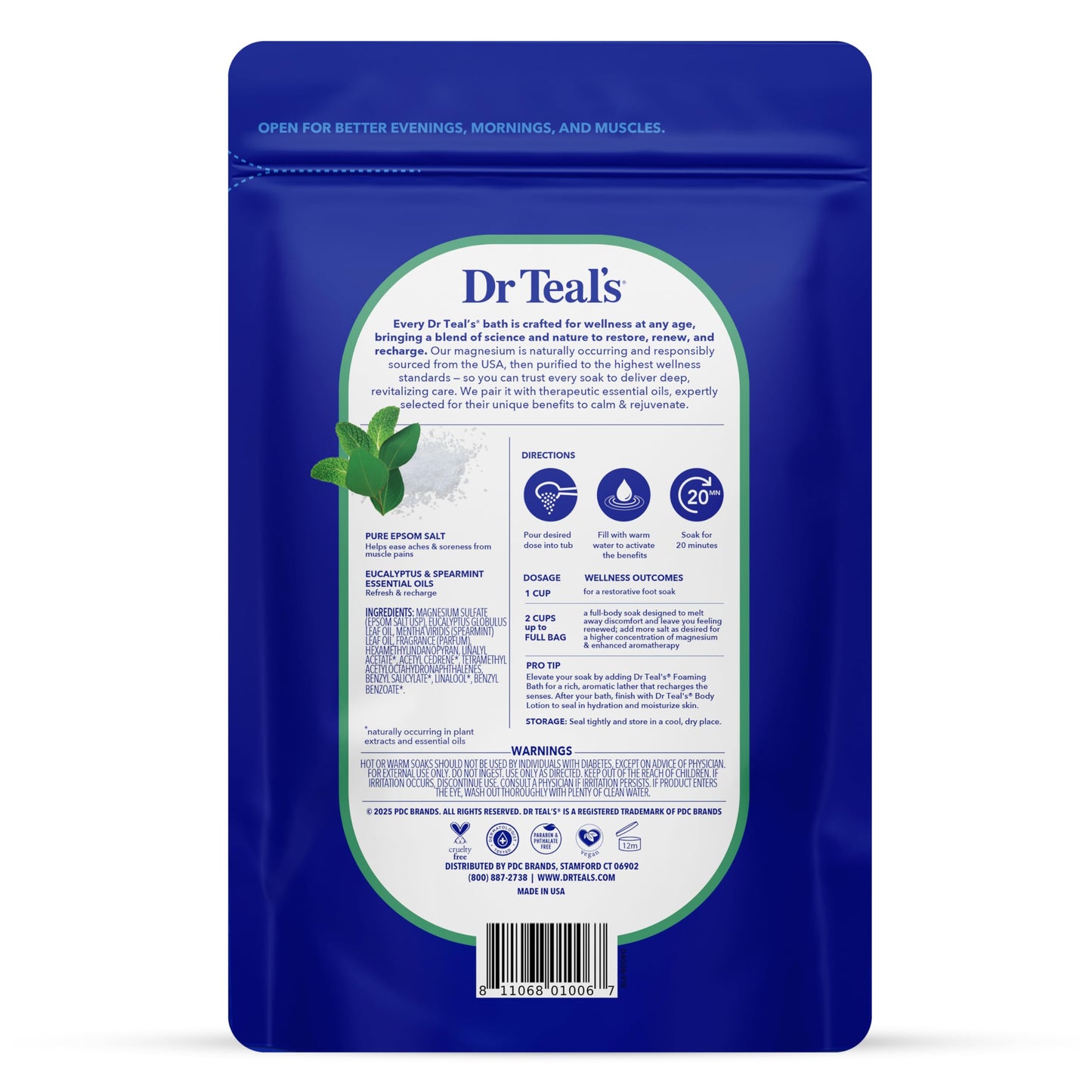 Dr Teal's Epsom Salt Magnesium Soak, Relax & Relief with Eucalyptus & Spearmint Essential Oils, 3 lbs