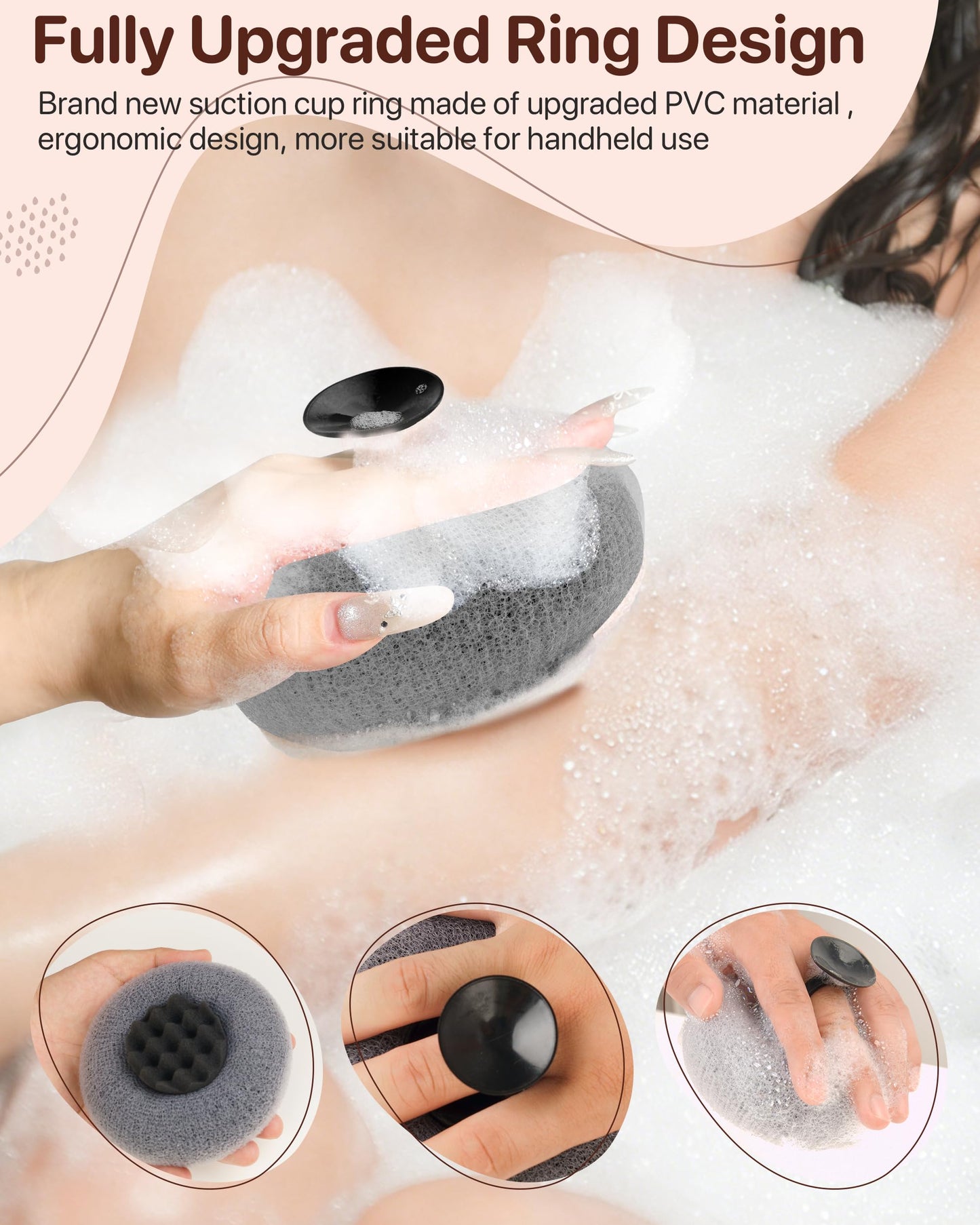 Super Soft Sunflower Suction Cup Bath Sponge loofah, 2026 Upgraded 2-in-1 Sunflower Ball Exfoliating Bath Sponge Cleaning Brush, Mesh Shower Body Sponge Accessories for Women, Men Shower (Black+Grey)