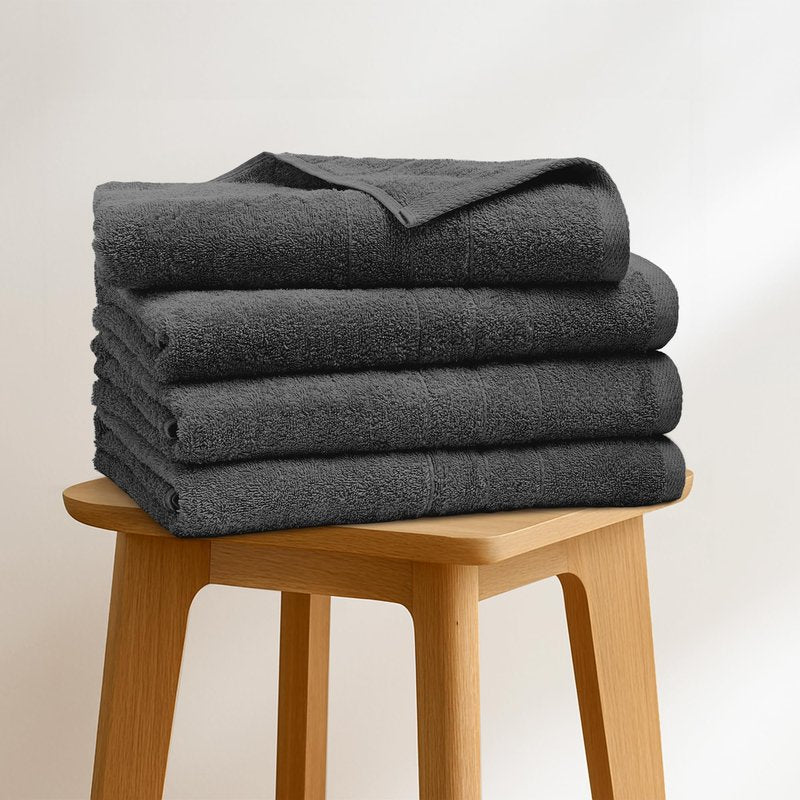 Novo Home Bath Towels Set of 4 – 100% Ring Spun Cotton Dark Grey Extra Large Towels for Bathroom, Spa Use (55x28 in) – 550 GSM Super Soft and Quick Dry Large Bath Sheets for Adults