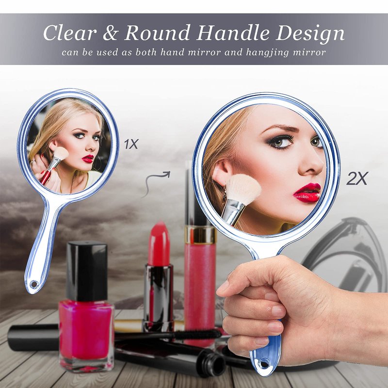 Jetec Double Sided Handheld Mirror - 1X/ 2X Magnifying Mirror with Handle - Rounded Shape Makeup Mirror (Blue)
