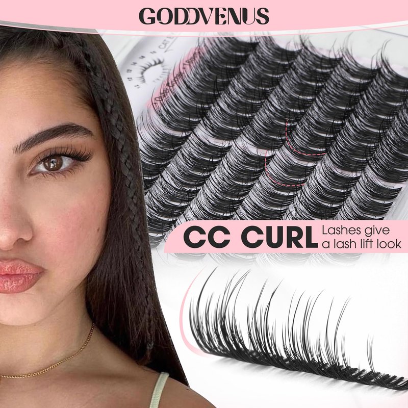Goddvenus Wispy Natural Lash Clusters 12-14-16mm CC Curl DIY Cluster Eyelash Extensions for Clean Makeup, Individual False Eyelashes Cat Eye Lash Clusters
