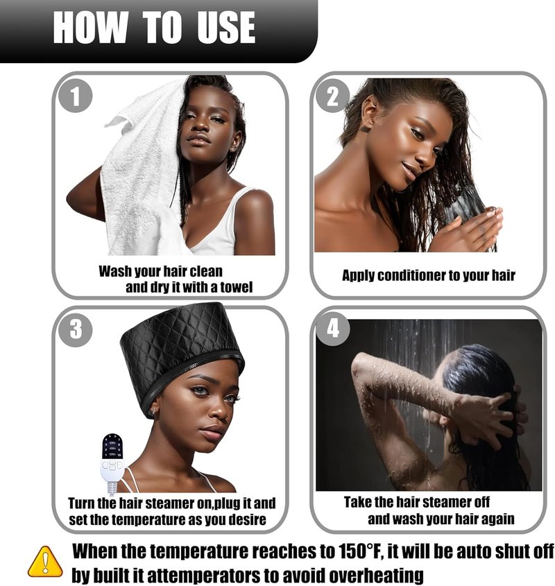 Skiennix Heat Cap - Deep Conditioning Thermal Steam Cap for Natural Hair | 10-Level Quick Heating