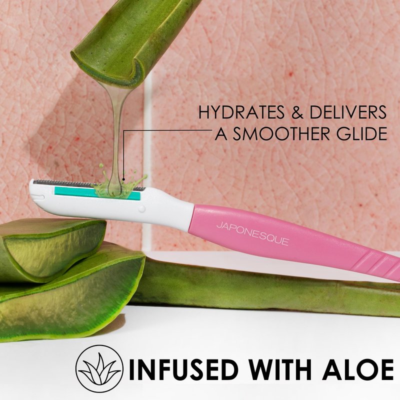 Japonesque Dermaplaner with Soothing Aloe Comfort Strip - Facial Dermaplane Razor, Skin Tool with Ultra Precision Blade for Facial Hair Removal and Exfoliation, 5pk
