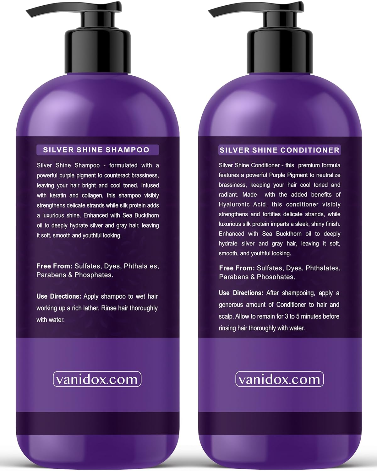 VANIDOX Purple Shampoo & Conditioner Set - Sulfate Free, Moisturizing for Grey & Silver Hair | 16 fl oz Each