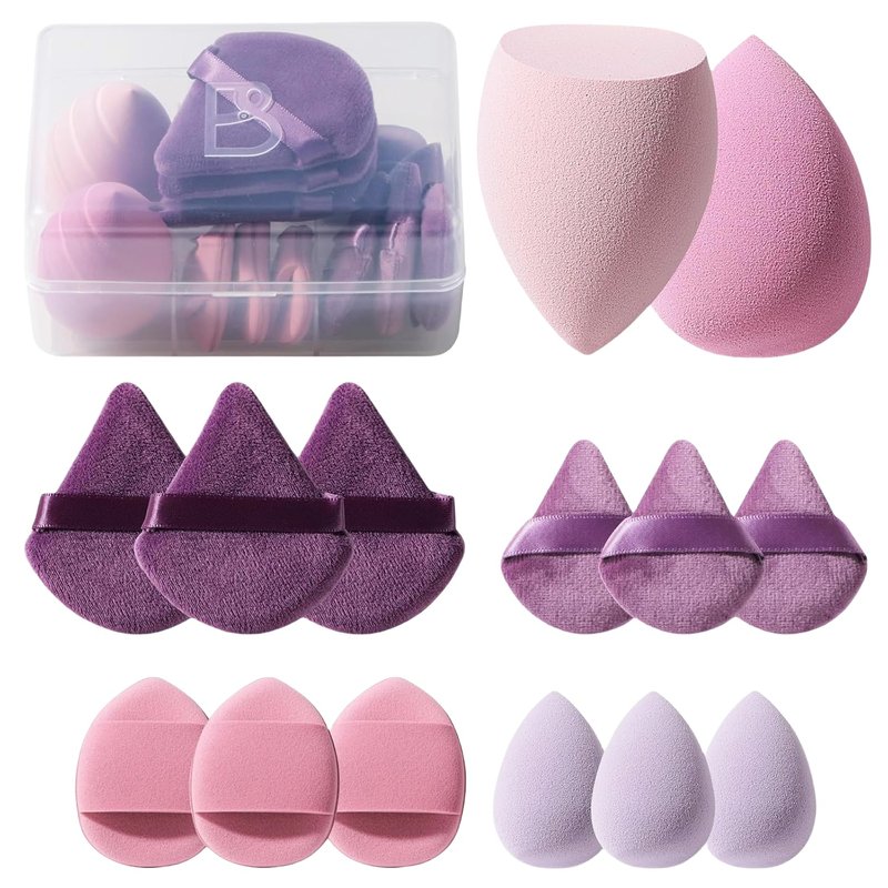 Makeup Sponge Set - 14 Pcs Triangle Puff for Liquid, Cream & Powder | Multi-Colored with Case