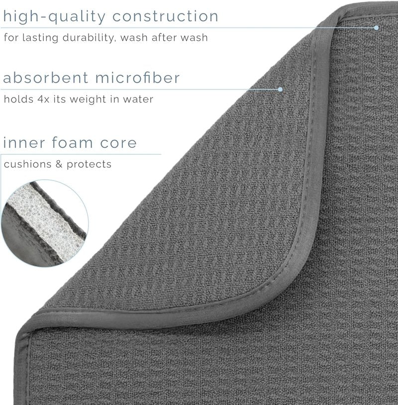 Dish Drying Mat XL - Absorbent Microfiber Kitchen Counter Pad | 18” x 24” | Charcoal Color