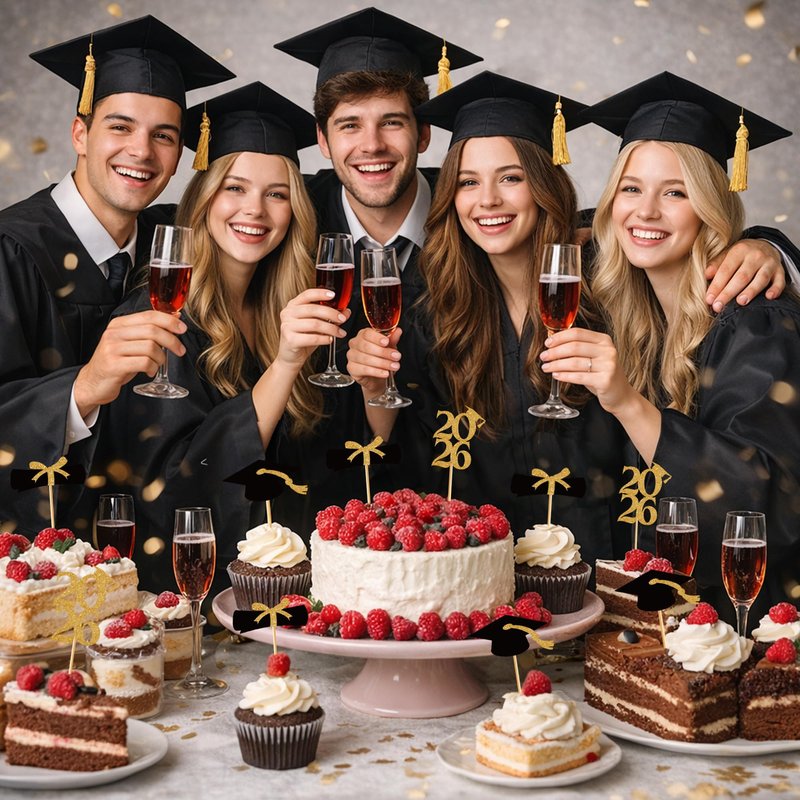 OHOME Graduation Decorations 2026-36 PCS Graduation Cupcake Toppers - 2026 Graduation Party Decorations - Mini Cake Decorations for Class of 2026,Diploma, 2026, Grad Cap Set (Black)