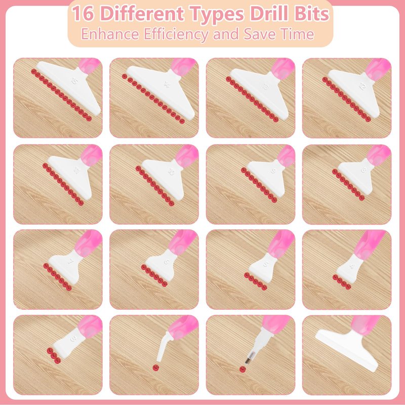 Phinus Diamond Art Pens 24P, Acrylic Diamond Painting Pen with Various Tips and Dotting Clay, Ergonomic Diamond Art Tools Set for 5D Gem Paintings (Pink)