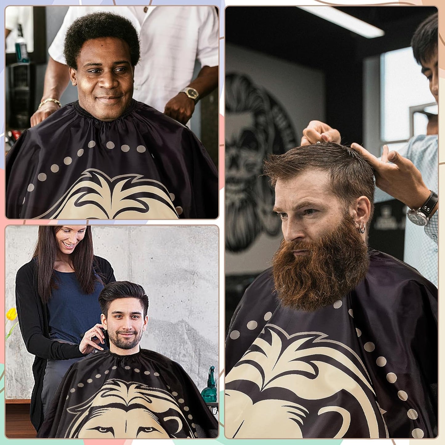 Skiennix Professional Hair Cutting Cape - Large Salon Barber Cape with Neck Duster Brush | Black Lion Pattern