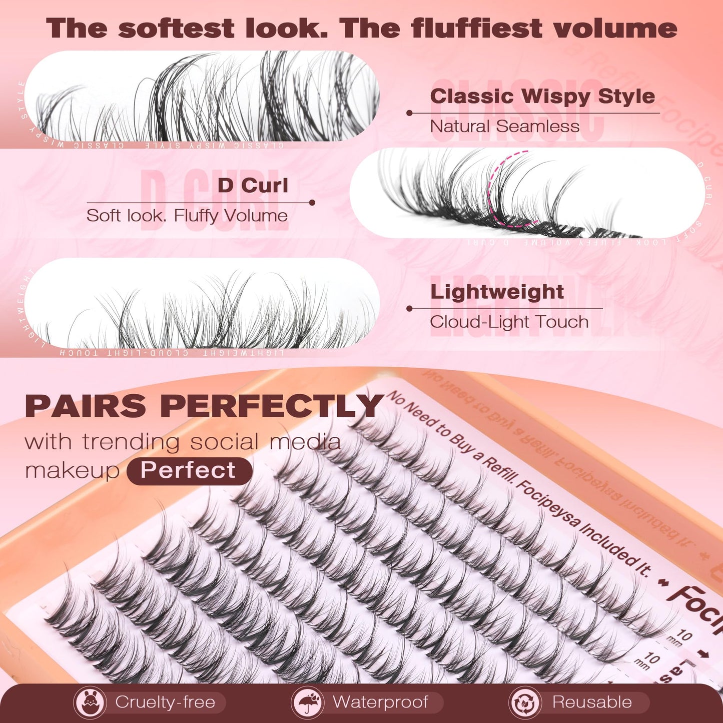 Spider Lash Clusters Natural Eyelash Clusters Wispy Lash Clusters DIY 10-14mm Cluster Eyelash Extensions Reusable Soft Individual Lashes for Natural Daily Makeup, Clean Girl Look by Focipeysa Lashes