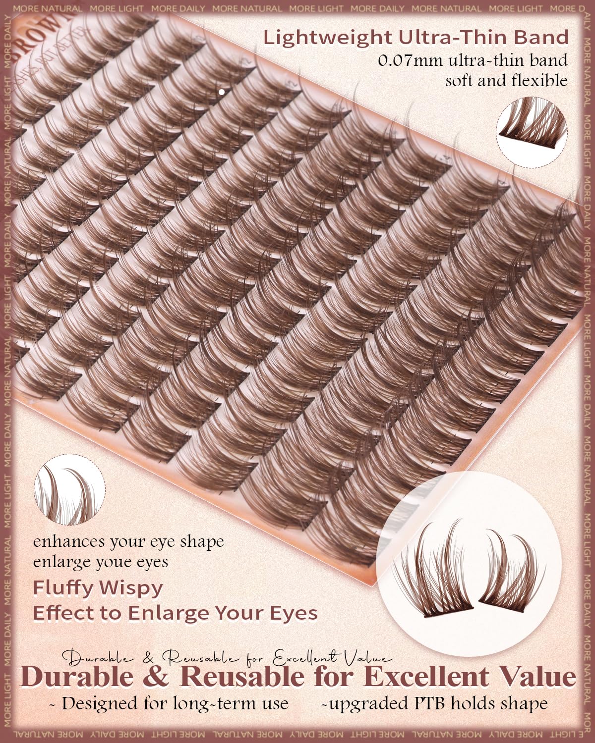 Wtvane Brown Lash Clusters Wispy Eyelash Clusters 10-16mm Manga Cluster Eyelash Extensions Dark Brown Lashes Clusters Spiky Lashes Cluster Eyelashes CD-Curly Individual Lashes for Fairy Eye Look