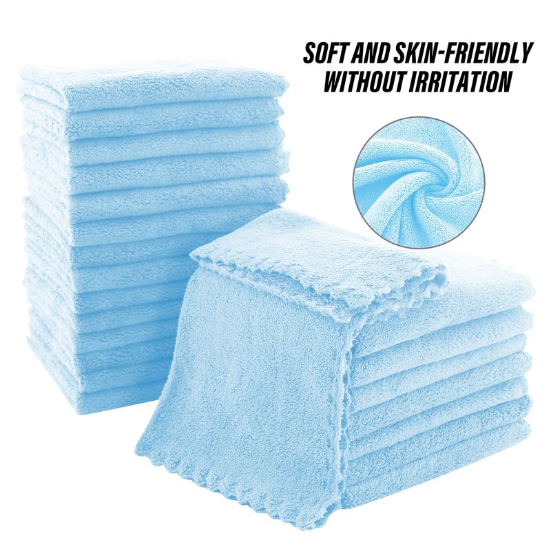 MOONQUEEN Ultra Soft Premium Washcloths Set - 12 x 12 inches - 24 Pack - Quick Drying - Highly Absorbent Coral Velvet Bathroom Wash Clothes - Use as Bath, Spa, Facial, Fingertip Towel (Aquamarine)