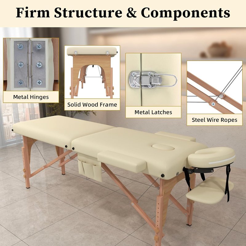 Civama Portable Massage Table - Lightweight Aluminum Frame with Carrying Bag | Beige, Ideal for Spa & Tattoo Use