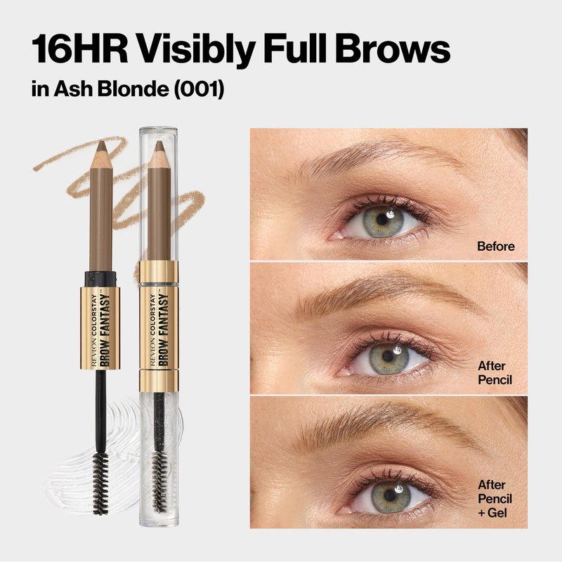 Revlon ColorStay Brow Fantasy, All In One Eyebrow Powder Pencil with Shaping Clear Gel, Gel Infused with Panthenol, Smudge-proof, 16HR Visibly Full Brows, 001 Ash Blonde