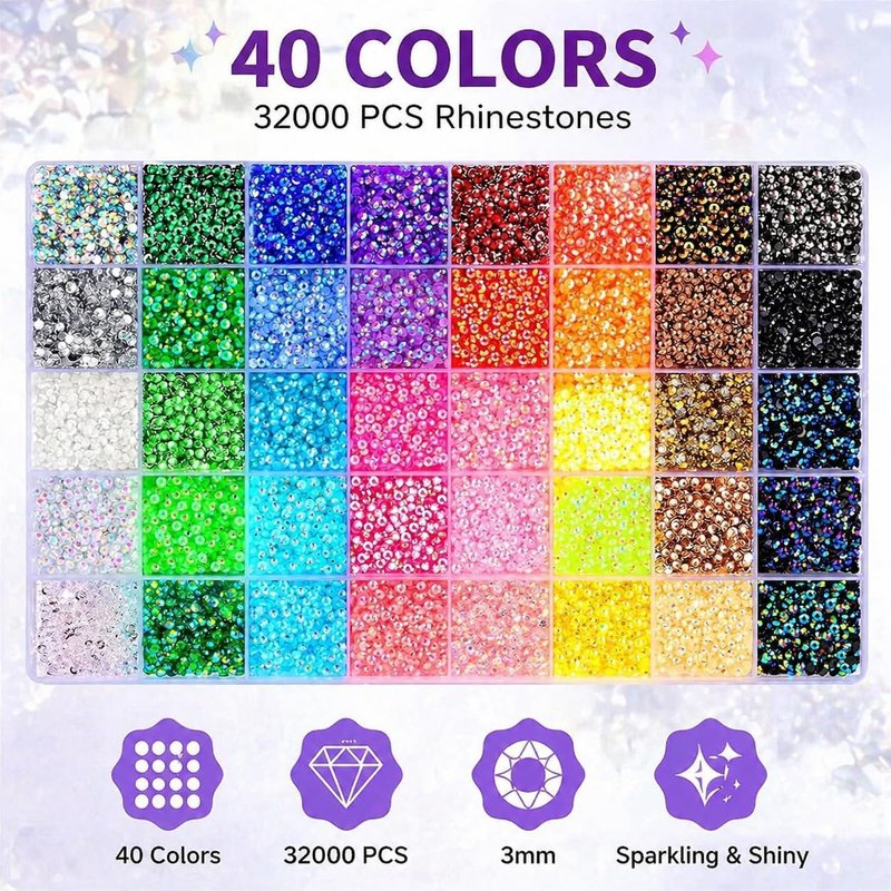 Bedazzling Kit - 3mm Flatback Rhinestones | 40 Color Jelly Resin Gems for Nails, Crafts & DIY