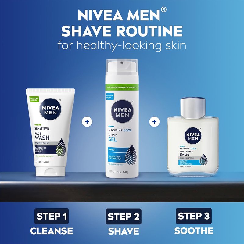 NIVEA MEN Sensitive Cool Shave Gel - Alcohol-Free Formula with Chamomile Extract | 7 Oz Can, Pack of 3