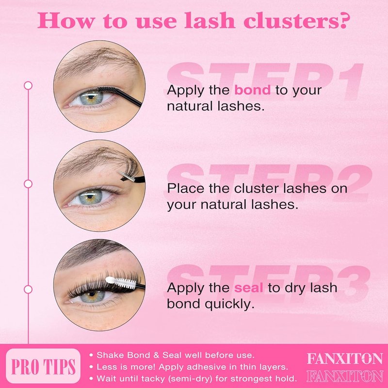 FANXITON Eyelash Extension Kit - 280 Thick Volume Lash Clusters 40D/50D D Curvature with Bond & Tweezers