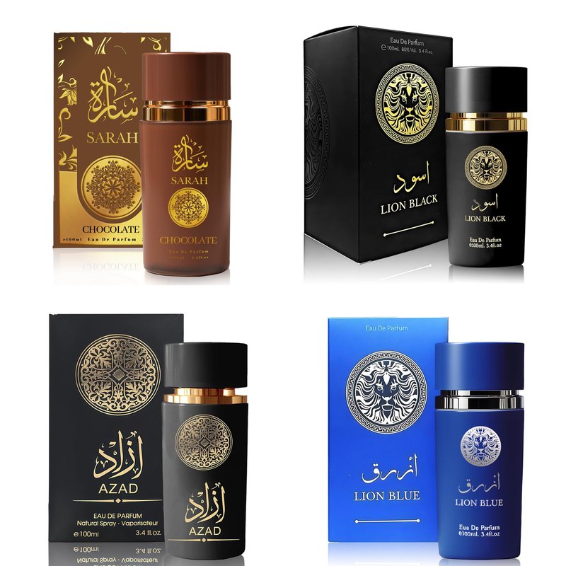 A CENTER Men's Cologne Gift Set 4 Pack(Lion Black/Blue,AZAD,Sarah Chocolate) - 3.4 Fl Oz Each | Vanilla Bourbon, Leather & Amber Floral Fragrance | Luxury Eau de Parfum