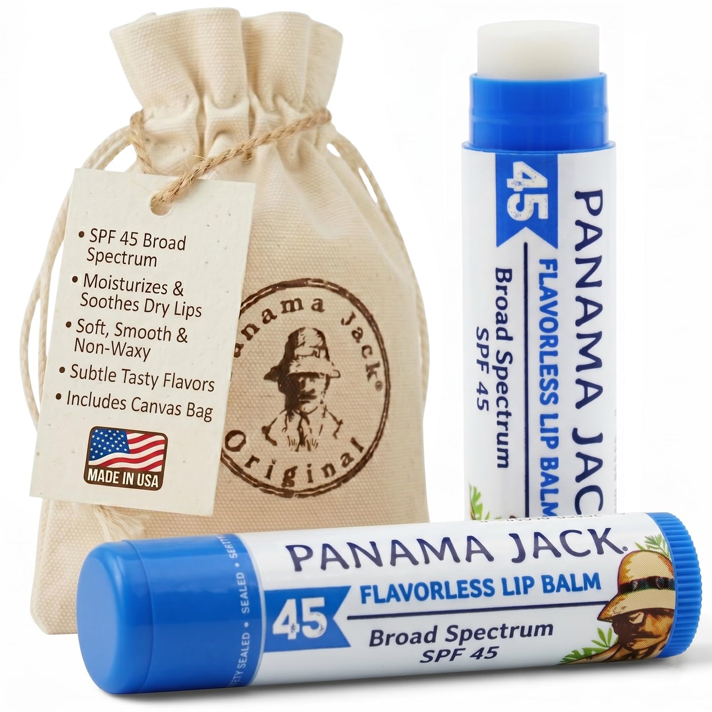Panama Jack Sunscreen Lip Balm - SPF 45, Broad Spectrum UVA-UVB Sunscreen Protection, Prevents & Soothes Dry, Chapped Lips