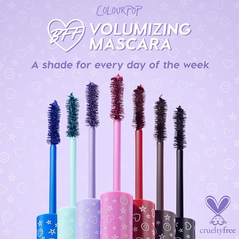 ColourPop BFF Mascara - Volumizing & Lengthening Black Mascara with Twisted Nylon Brush - Cruelty-Free Eye Makeup - Left On Red (0.24 fl oz)