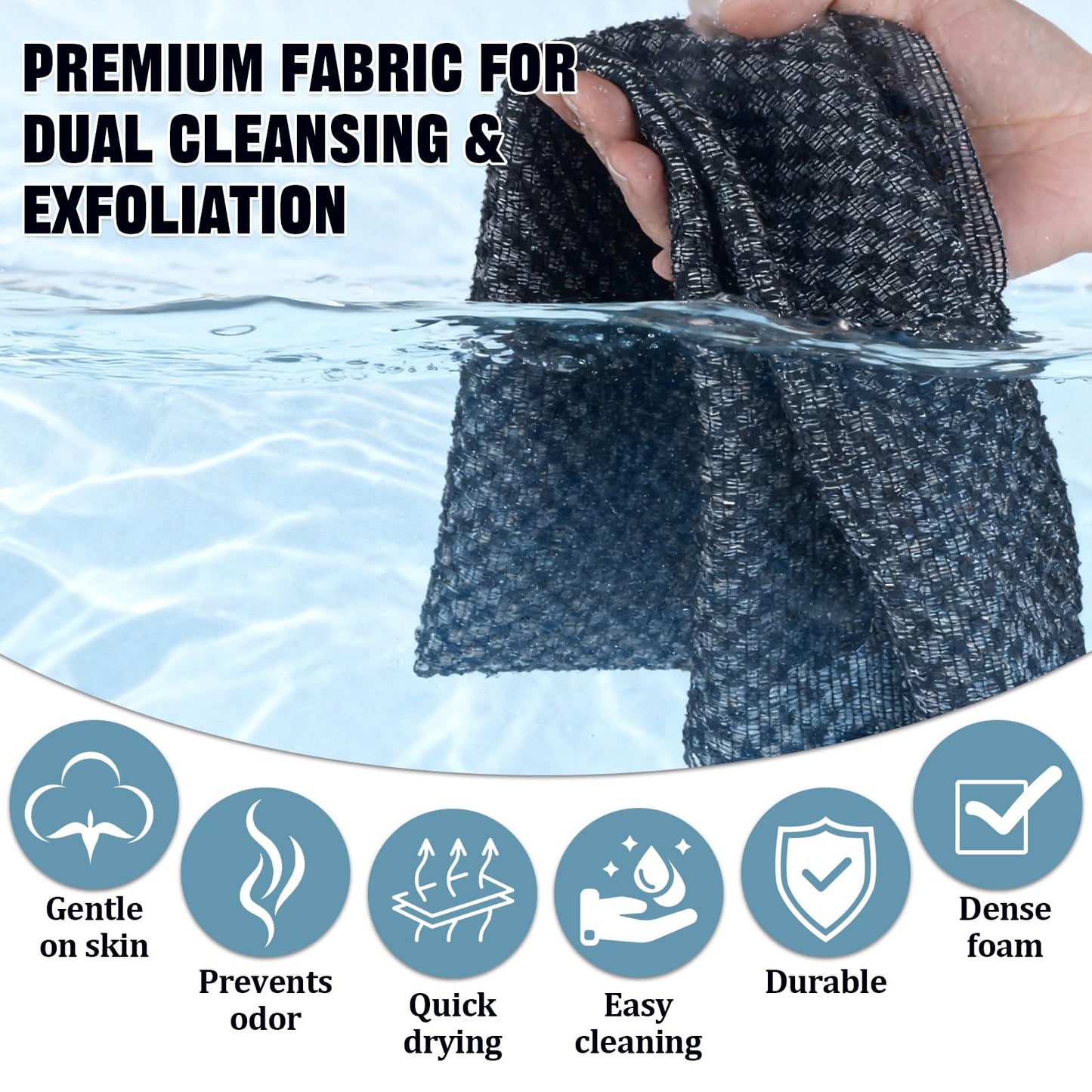 VHOUHOU 3 PCS Deep Exfoliating Shower Towels for Men & Women, Durable Exfoliating Towel, Premium Scrub Wash Cloth for Body Face, Comfortable Touch (Black, Blue, Pink)