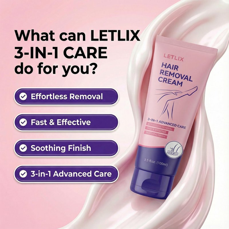 LETLIX Hair Removal Cream for Sensitive Skin - Painless Depilatory Cream for Women and Men Legs, Underarms & Body - Gentle Hair Remover with Squalane, Aloe Vera & Hyaluronic Acid - 4.06oz