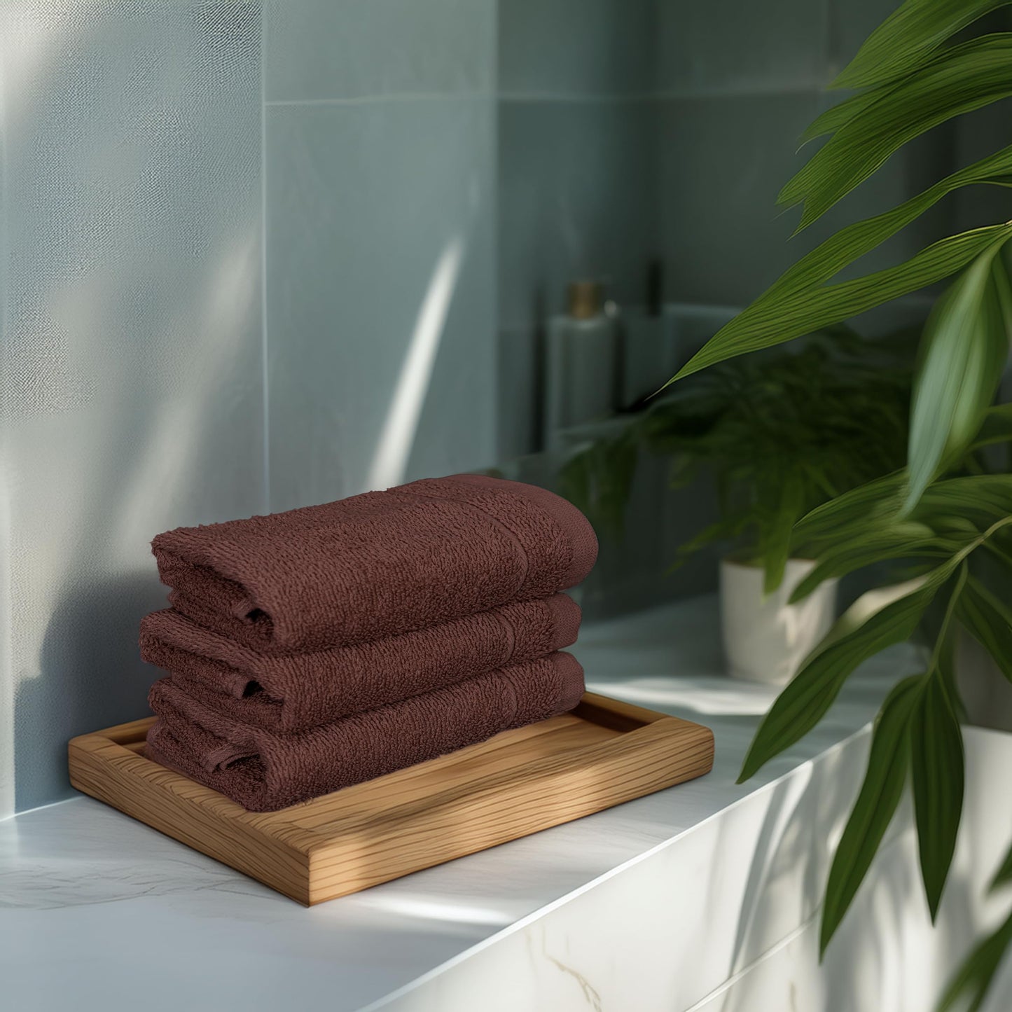 Tens Towels Pack of 12 Washcloths, 12 x 12 Inches, Lighter Weight, Quick to Dry, Super Soft & Absorbent, Gentle Face Towels, Hotel Quality, Perfect for Bathroom, Gym, Spa (Brown, 12 Pack)