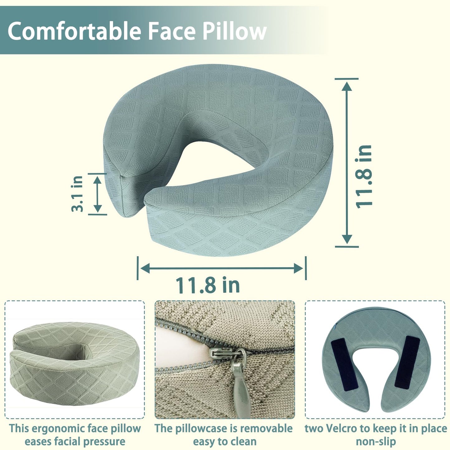 Veuverig Massage Headrest for Bed,Adjustable Face Down Pillow After Eye Surgery Vitrectomy,Massage Head Rest for Bed at Home Mattress,Portable Massage Pillow Face Cradle