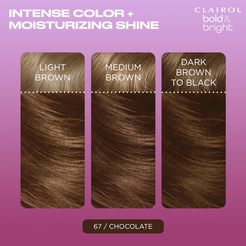 Clairol Bold & Bright Permanent Hair Dye, 67 Chocolate Hair Color | Intense Vibrancy + Moisturizing Shine | Includes Color Boost Glaze to Amplify Color Anytime | Pack of 1