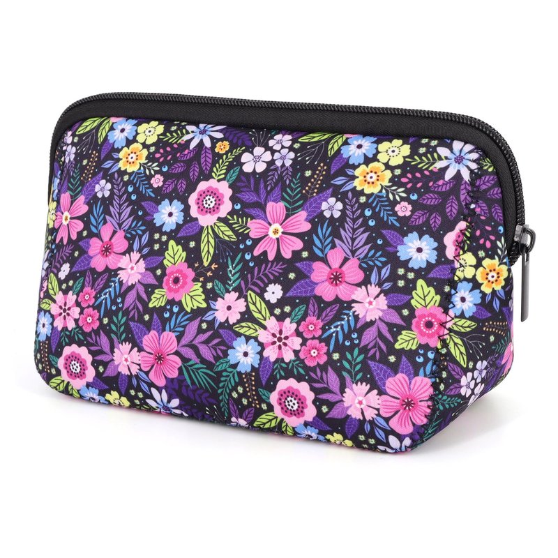 AJLTPA Cosmetic Bag Waterproof Neoprene Zipper Pouch Travel Portable Toiletry Makeup Bags Organizer Case for Women and Girls, Modern Floral