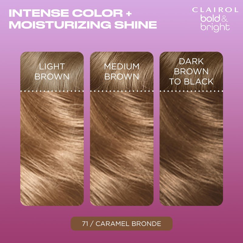 Clairol Bold & Bright Permanent Hair Dye, 71 Caramel Bronde Hair Color | Intense Vibrancy + Moisturizing Shine | Includes Color Boost Glaze to Amplify Color Anytime | Pack of 1