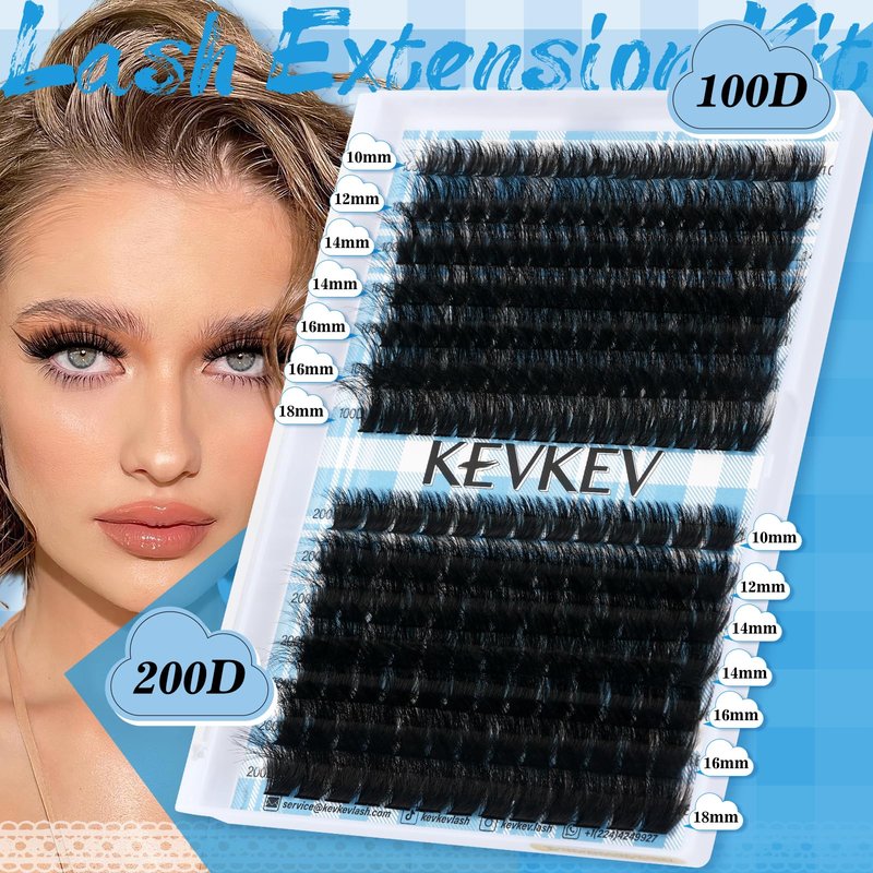 Lash Extension Kit 280pcs Volume Lash Clusters 100D+200D Lash Clusters Kit 10-18mm Individual Lashes Kit With Lash Bond And Seal，Lash Tweezers Thick Lash Extension Kit DIY At Home(0.05D,100D+200D)