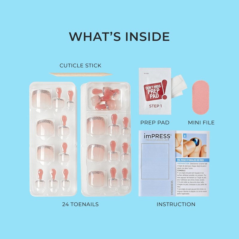KISS imPRESS Press-On Nails - Last Flowers Design, Medium Blue, Short Squoval | 24 Nails & Accessories Included