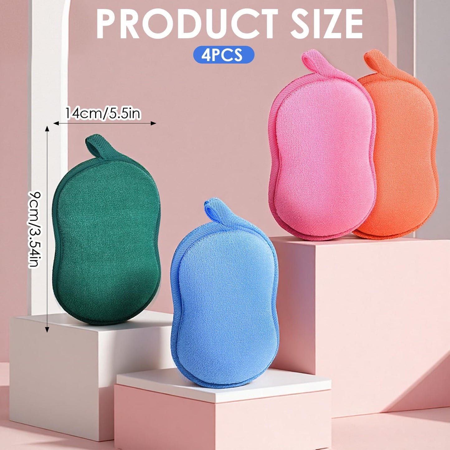 4 Pcs Baby Bath Sponge, Plant Fiber Kids Bath Sponges, Soft Absorbent Exfoliating Kids Loofah with Hanging Hole, Double-Sided Absorbent Reuseable Gourd Baby Sponge for Bathing Fit All Skin