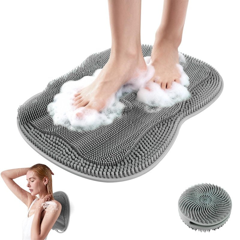 EaTubano Bath Shower Foot Scrubber Mat - Silicone Shower Foot Scrubber Mat (XL) Cleaner Foot Toes Clean Pad Without Bending Non-Slip Suction Cups Bathroom mat 17.2 * 13 inch - Grey