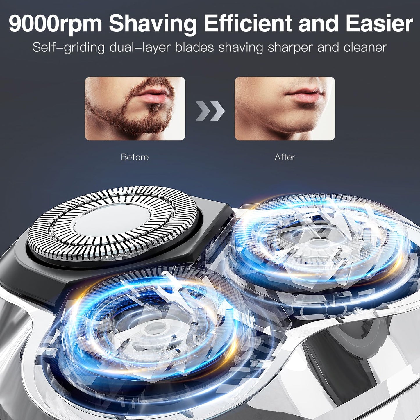 YIRISO Electric Razor for Men, 90Min Long-Lasting Rotary Shaver with 4D Floating Head & LCD Display, Ultra Smooth for Sensitive Skin, IPX6 Waterproof, USB-C Fast Charge, with Travel Case - Ideal Gift