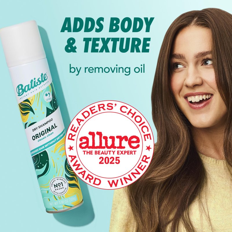 Batiste Dry Shampoo, Original Fragrance Classic Clean, Refresh Hair and Absorb Oil Between Washes, Waterless Shampoo for Added Hair Texture and Body, 5.71 oz