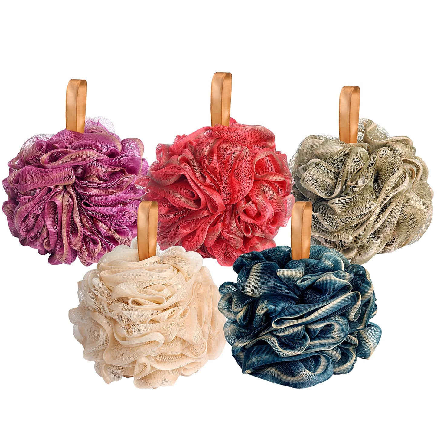 Fishent Loofah - Bath Sponge, 3 Pack 60G Large Shower Mesh Ball Soft Pouf Body Scrubber, Shower Loofah Fits for All Skin Types