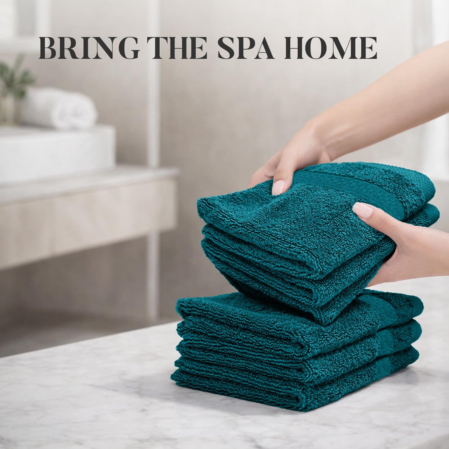 RIVERSIDE 12-Pack Premium 100% Cotton Teal Face Towels for Bathroom [12x12] - Reusable Luxury Face Wash Cloths for Showering - 550 GSM Super Soft & Absorbent Washcloths for Body, Spa & Gym