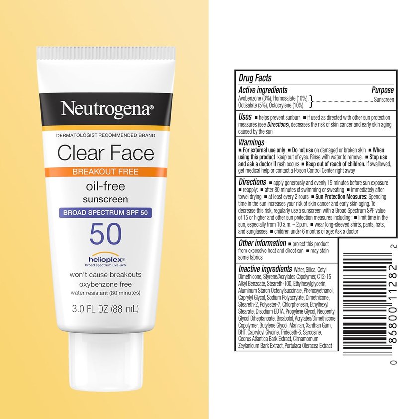 Neutrogena Clear Face Sunscreen Lotion - SPF 50 for Acne-Prone Skin | Oil-Free, Matte Finish, 3 Fl Oz