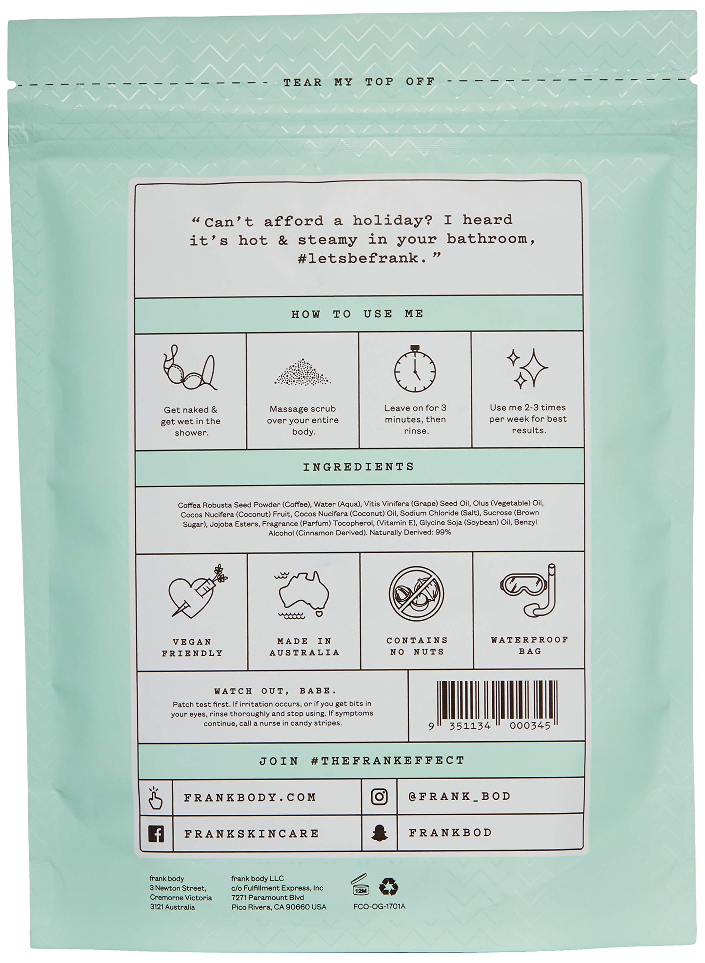Frank Body Coconut Coffee Scrub | Natural & Cruelty Free Exfoliating Body Scrub | Hydrating Vegan Scrub For Skin Care, Stretch Marks, Acne, And Cellulite | 1ct, 200g -- 7.05oz
