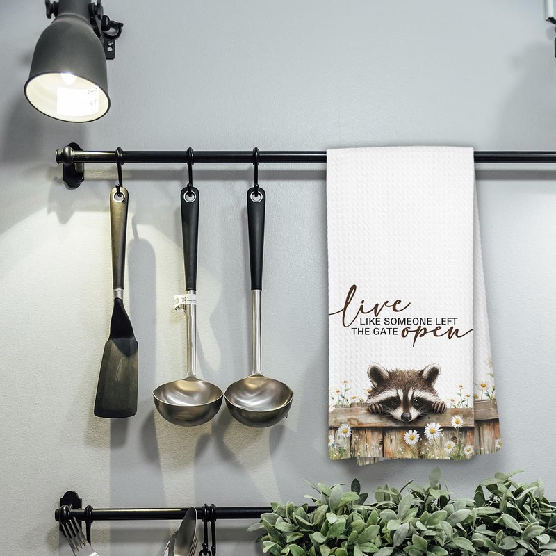KTYHD Racoon Kitchen Towels,Western Farmhouse Animal Hand Towels for Kitchen,Live Like Someone Left The Gate Open,Racoon Gifts