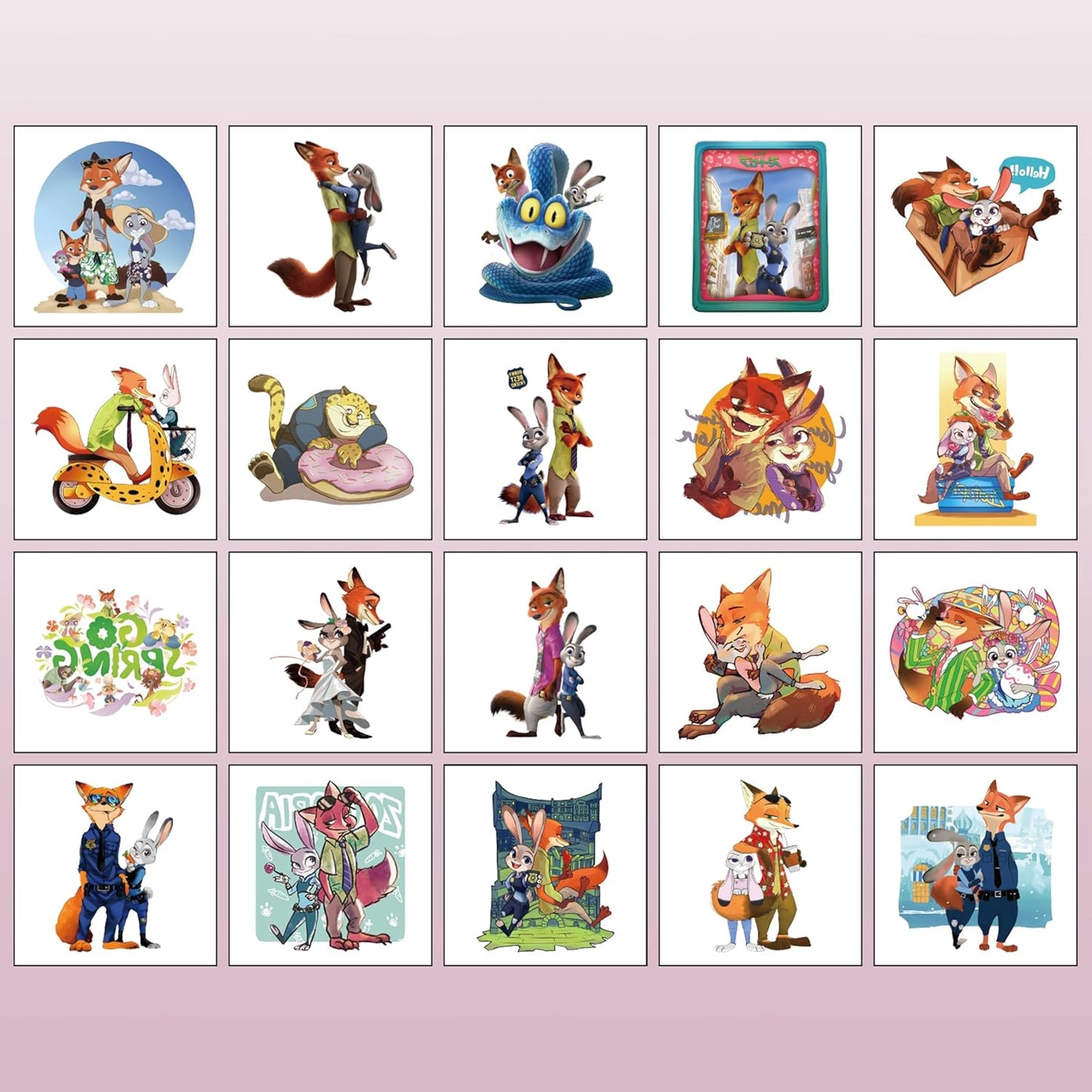 Zootopia 2 Temporary Tattoos - 20 Sheets of Fun Cartoon Stickers for Kids' Parties & Rewards