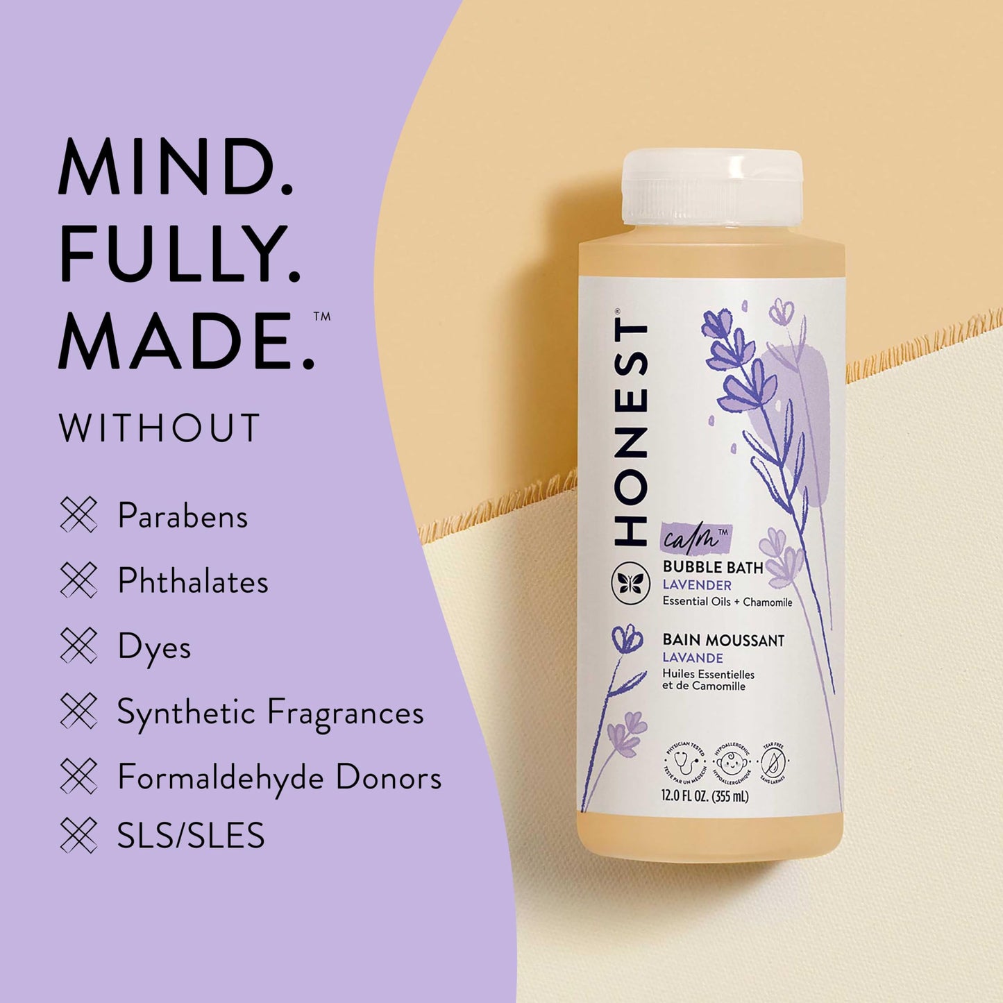 The Honest Company Foaming Bubble Bath & Baby Wash, Tear-Free, Hypoallergenic, Natural Formula, Lavender Calm Scent, 12 fl oz