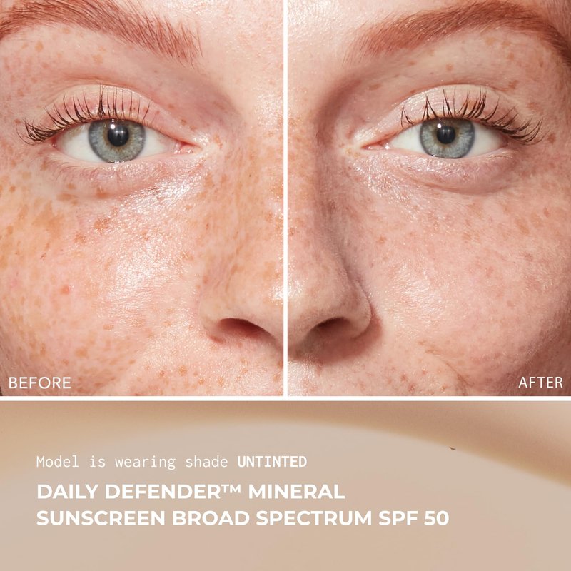 Bigger Than Beauty Skincare, Daily Defender Broad Spectrum SPF 50 Mineral Sunscreen with Hyaluronic Acid, Vitamin C & Niacinamide (as Vitamin B3), Lightweight UVA & UVB Protection, Skin Care, Untinted