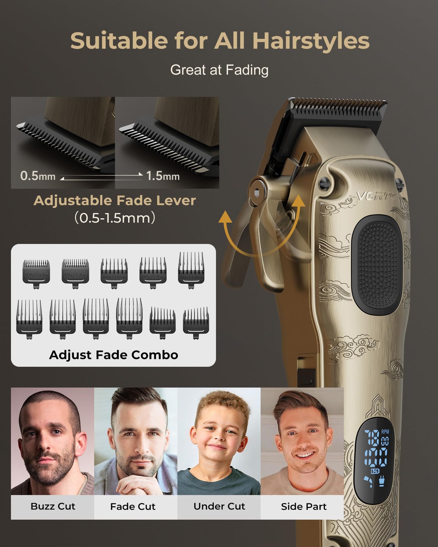 VGRPRO Hair Clippers for Men Professional, Cordless Hair Clippers for Hair Cutting, Mens Clippers and Trimmers Set, Electric Hair Trimmer for Men with Package Case