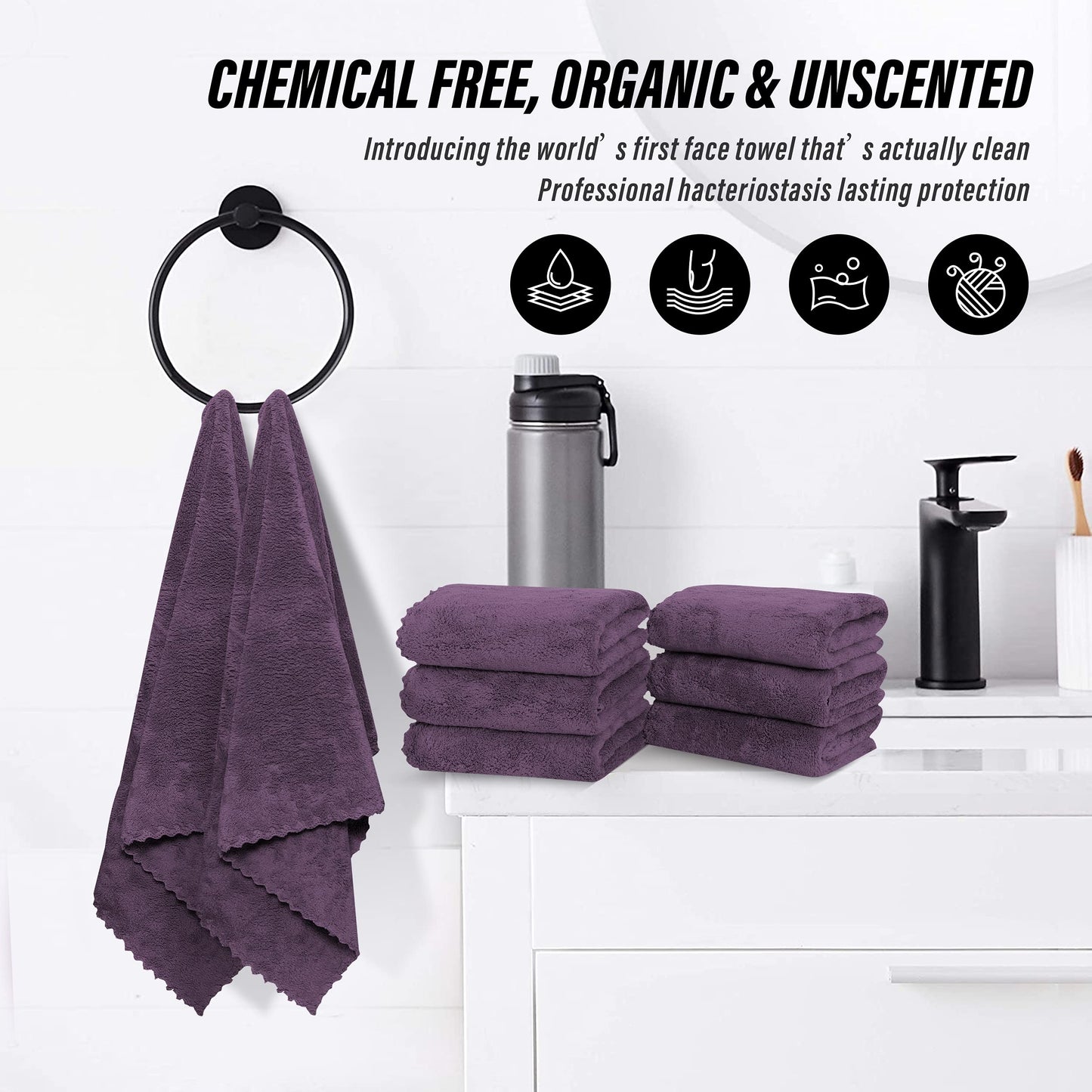 MOONQUEEN 6 Pack Premium Hand Towels - Quick Drying - Microfiber Coral Velvet Highly Absorbent Towels - Multipurpose Use as Hotel, Bathroom, Shower, Spa, Hand Towel 16 x 28 inches (Plum)